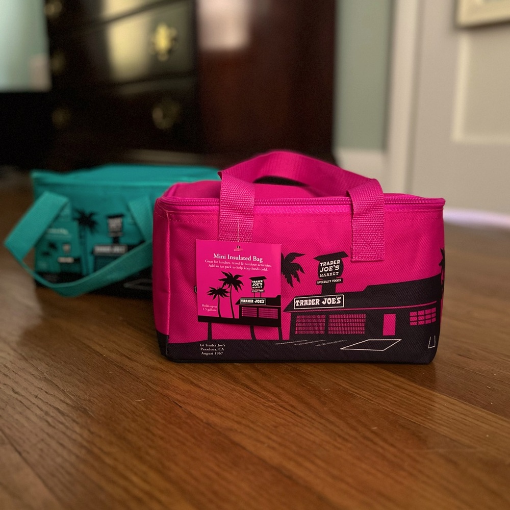 Second Set of 2 - Trader Joe’s Mini Insulated totes - hot pink and cool teal